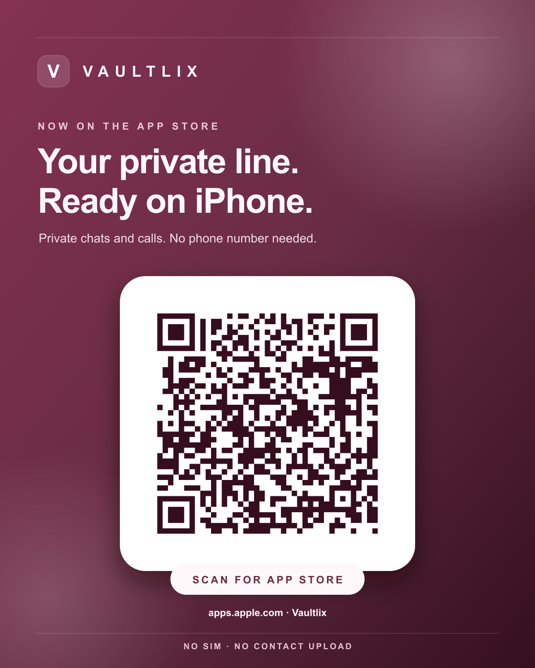 Vaultlix iPhone App Store share card with QR code
